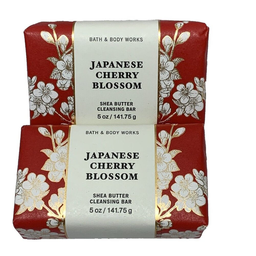 Bath & Body Works Japanese Cherry Blossom Shea Cleansing Bar Soap 5 oz Set of‎ 2